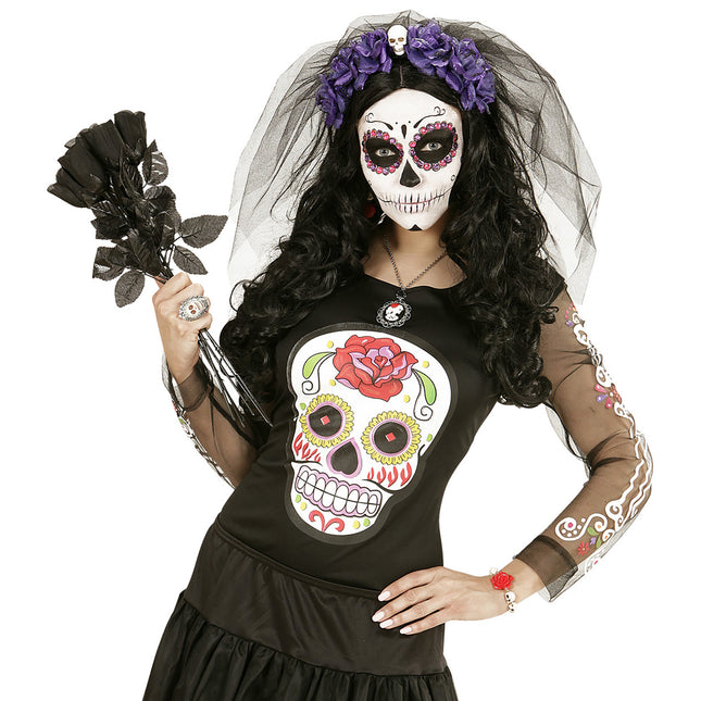 Chemise Dia De Los Muertos Noir Blanc Dames