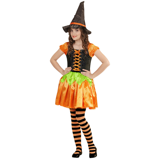 Costume de fille sorcière Citrouille 2 pièces
