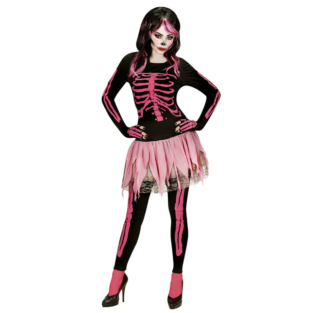 Costume de squelette Noir Rose Dames 4 pièces
