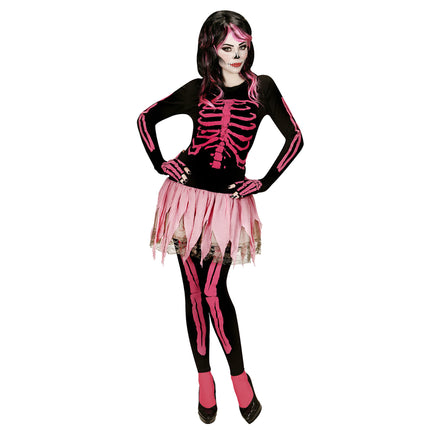 Costume de squelette Noir Rose Dames 4 pièces