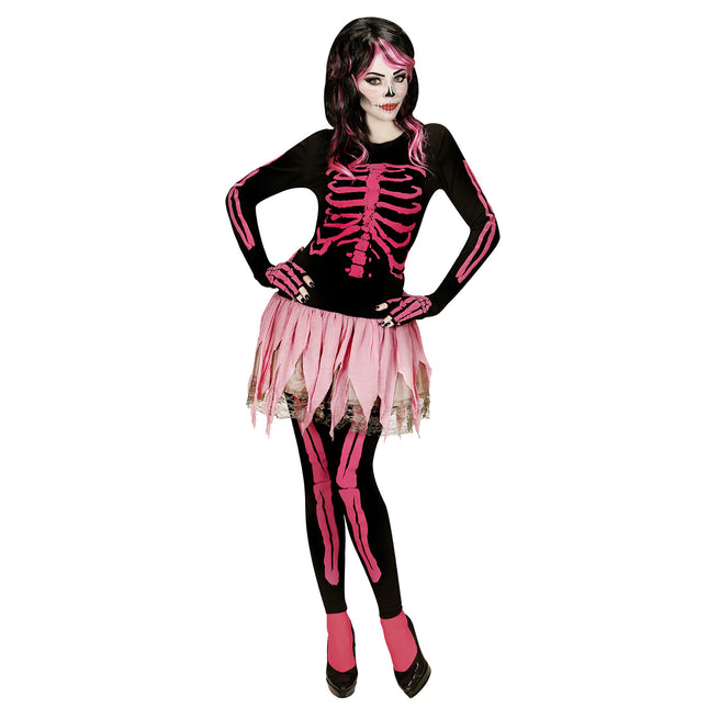 Costume de squelette Noir Rose Dames 4 pièces
