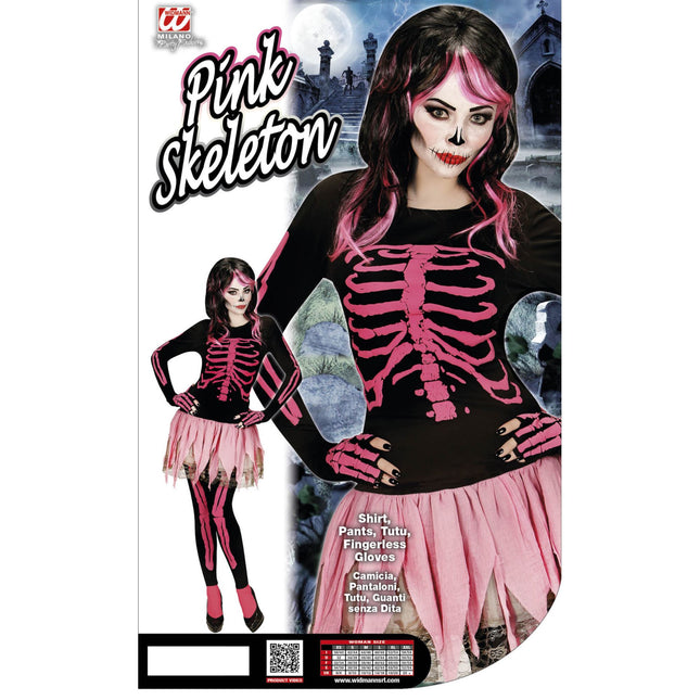 Costume de squelette Noir Rose Dames 4 pièces