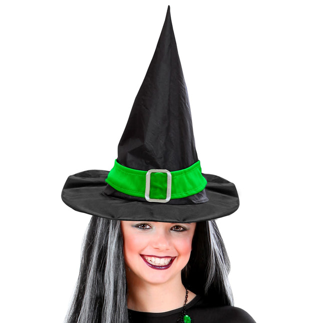 Chapeau de sorcière d'Halloween Noir Vert