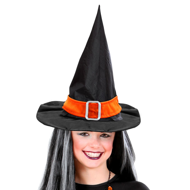 Chapeau de sorcière d'Halloween Noir Orange
