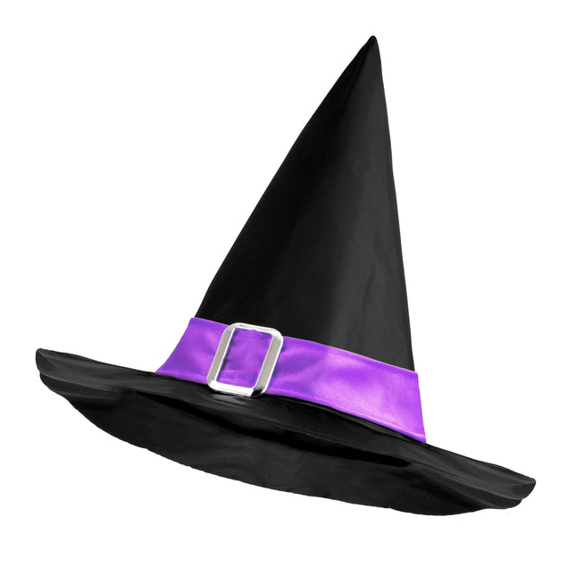 Chapeau de sorcière d'Halloween noir violet avec ceinture