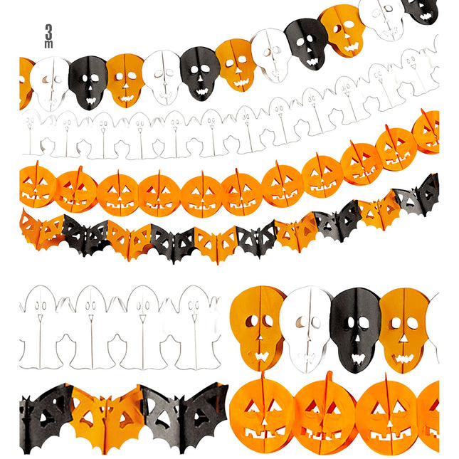 Guirlande d'Halloween Tête de mort et fantôme 3m
