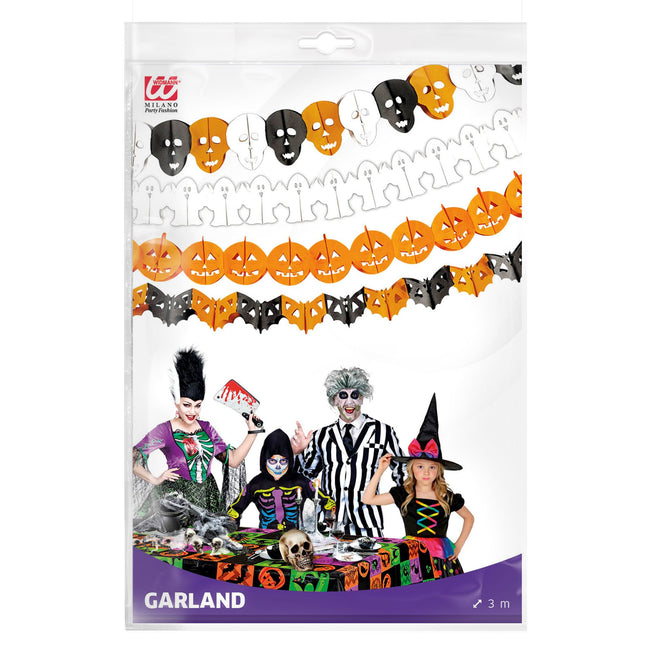 Guirlande d'Halloween Tête de mort et fantôme 3m