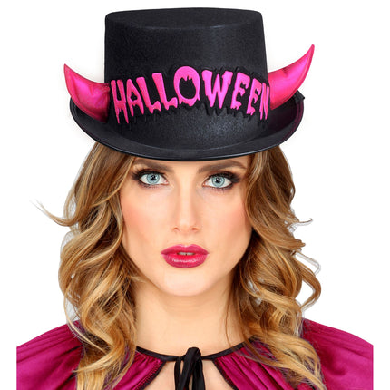 Chapeau haut d'Halloween Noir Rose Diable