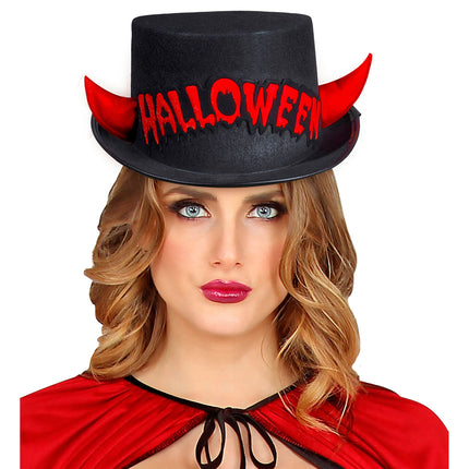 Chapeau haut d'Halloween Diable noir et rouge