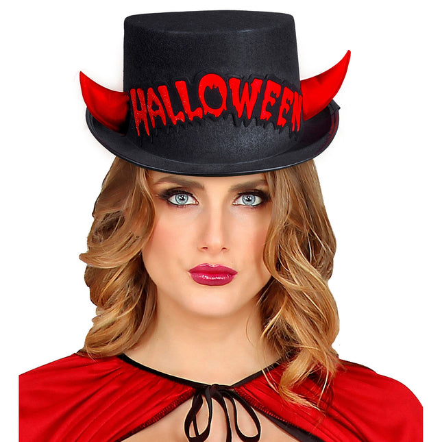 Chapeau haut d'Halloween Diable noir et rouge