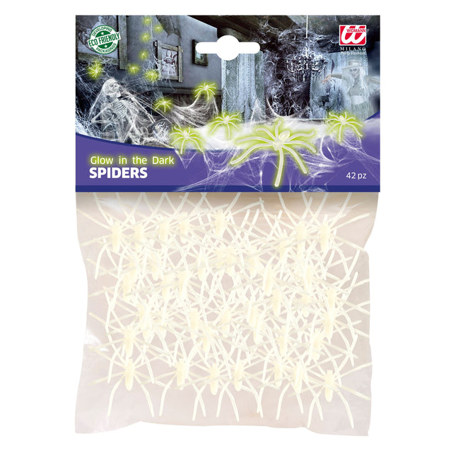 Fausse araignée d'Halloween phosphorescente 42 pièces