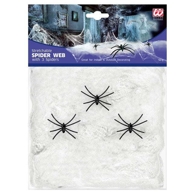 Toile d'araignée d'Halloween blanche avec des araignées 4 pièces
