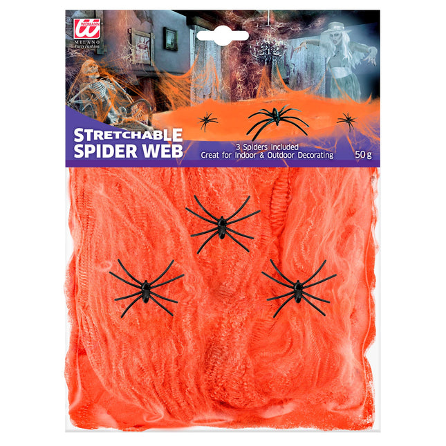 Toile d'araignée orange avec araignées 4 pièces