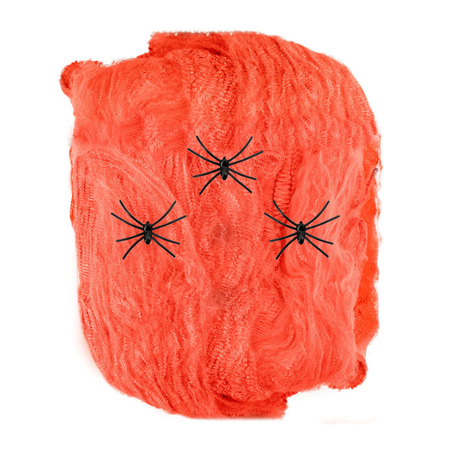 Toile d'araignée orange avec araignées 4 pièces
