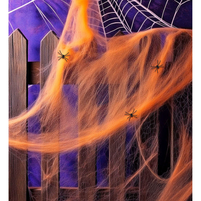 Toile d'araignée orange avec araignées 4 pièces