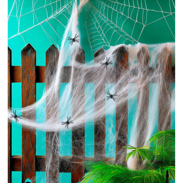 Toile d'araignée d'Halloween blanche avec des araignées 6 pièces