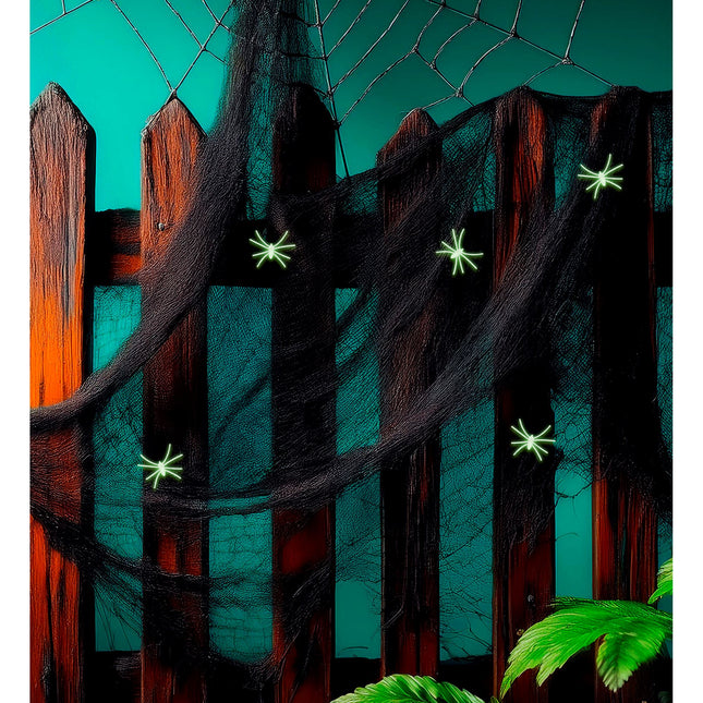 Toile d'araignée d'Halloween noire avec 5 araignées 100gr
