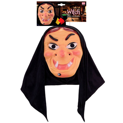 Masque d'Halloween sorcière noire avec foulard