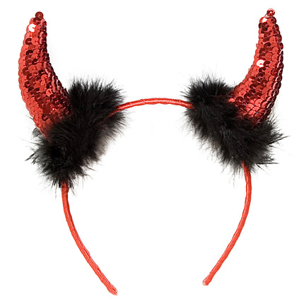 Bandeau d'Halloween Cornes de diable rouges et noires