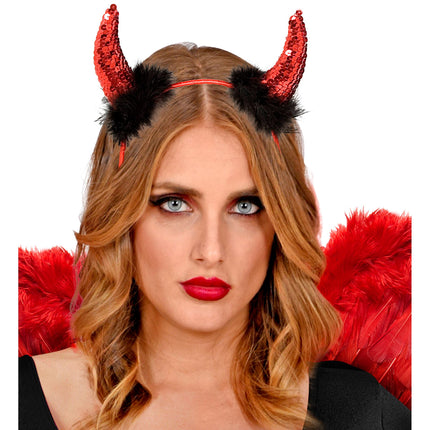 Bandeau d'Halloween Cornes de diable rouges et noires