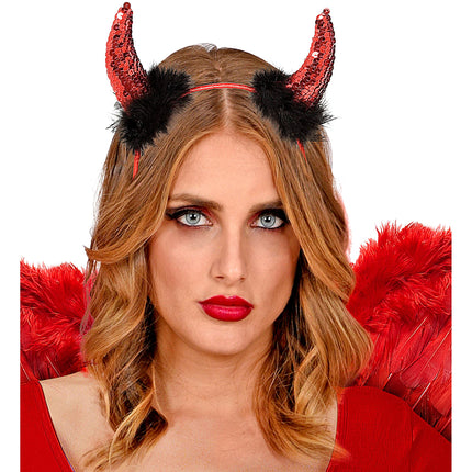 Bandeau d'Halloween Cornes de diable rouges et noires