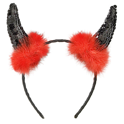 Bandeau d'Halloween Cornes de diable rouges et noires