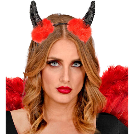 Bandeau d'Halloween Cornes de diable rouges et noires