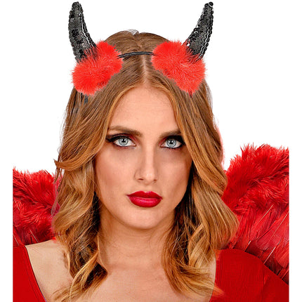 Bandeau d'Halloween Cornes de diable rouges et noires