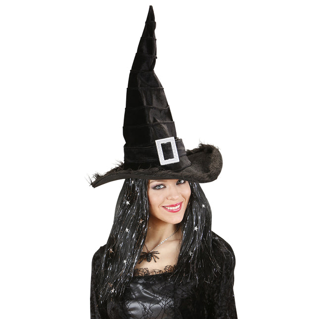 Chapeau de sorcière d'Halloween noir avec boucle
