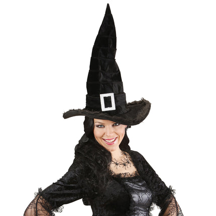 Chapeau de sorcière d'Halloween noir avec boucle