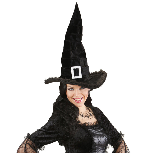 Chapeau de sorcière d'Halloween noir avec boucle