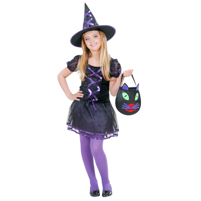 Robe d'Halloween Noir Violet Fille Sorcière 2 pièces
