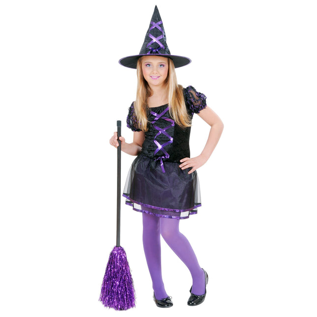 Robe d'Halloween Noir Violet Fille Sorcière 2 pièces