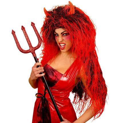 Perruque d'Halloween Rouge Cheveux Longs Diable