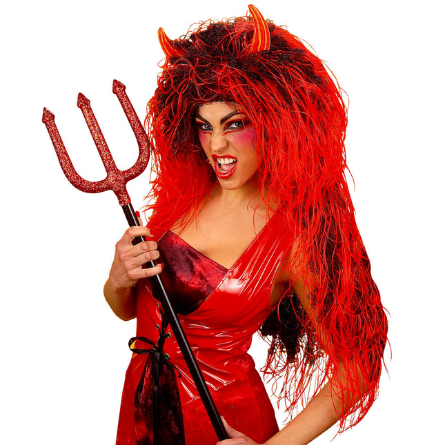 Perruque d'Halloween Rouge Cheveux Longs Diable
