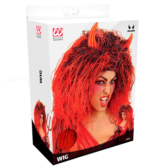Perruque d'Halloween Rouge Cheveux Longs Diable