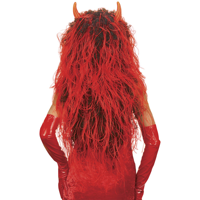 Perruque d'Halloween Rouge Cheveux Longs Diable