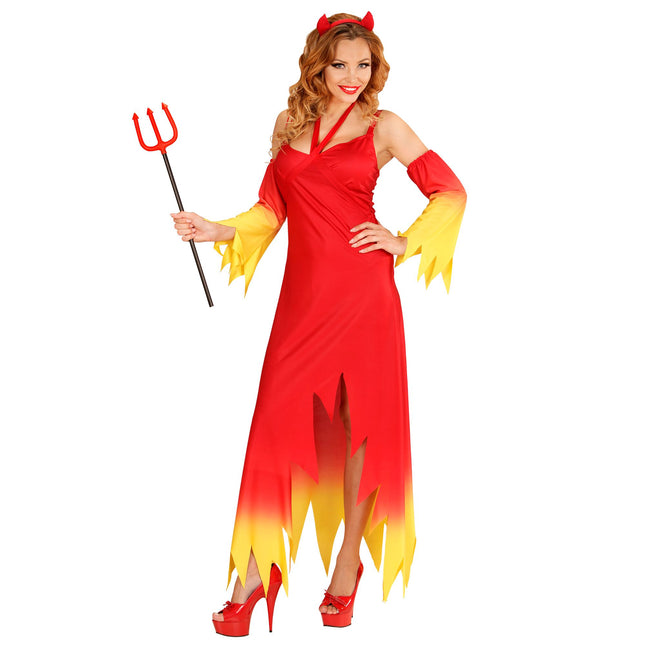 Robe d'Halloween Rouge Jaune Dames Diable