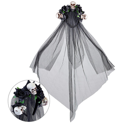 Halloween Hairband Bridal Veil Skull And Rose
