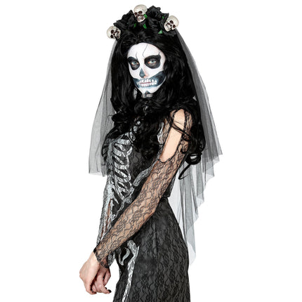 Halloween Hairband Bridal Veil Skull And Rose
