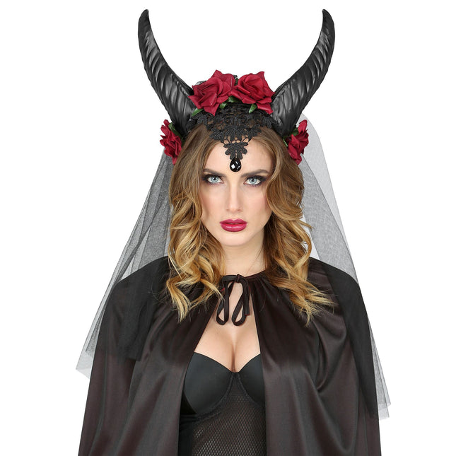 Bandeau d'Halloween Voile de mariée avec cornes