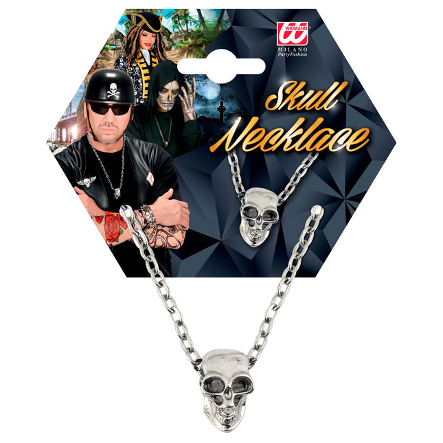 Collier d'Halloween crâne argenté