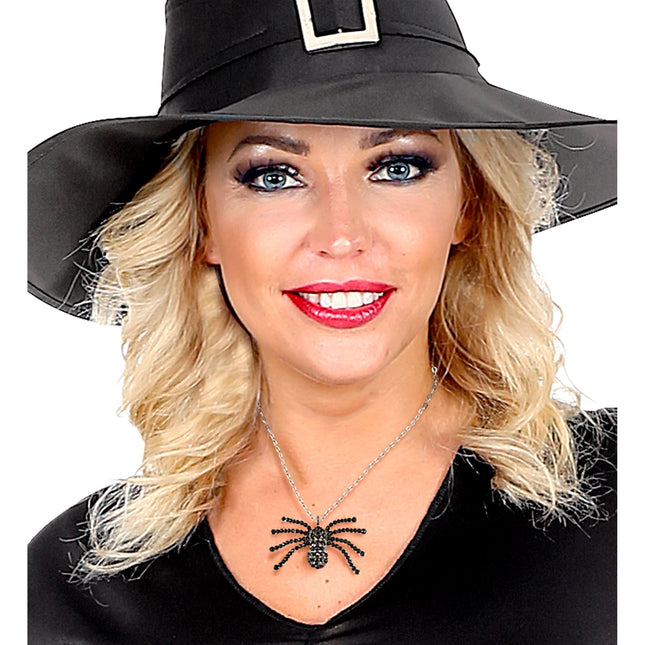 Collier d'Halloween Araignée noire avec diamants