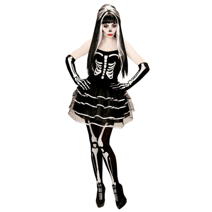 Robe d'Halloween Blanc Noir Dames Squelette