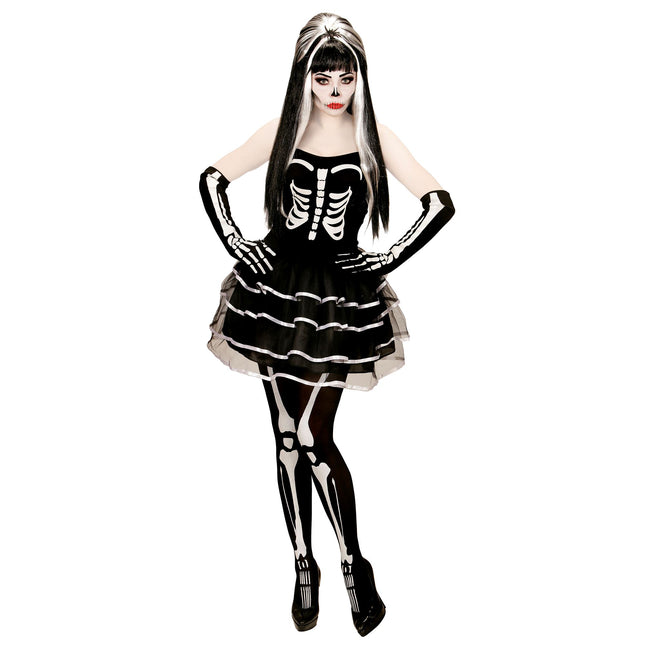 Robe d'Halloween Blanc Noir Dames Squelette