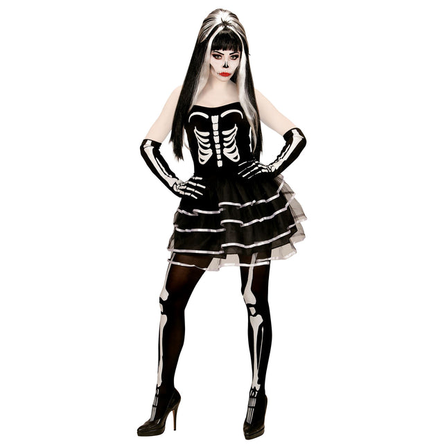 Robe d'Halloween Blanc Noir Dames Squelette