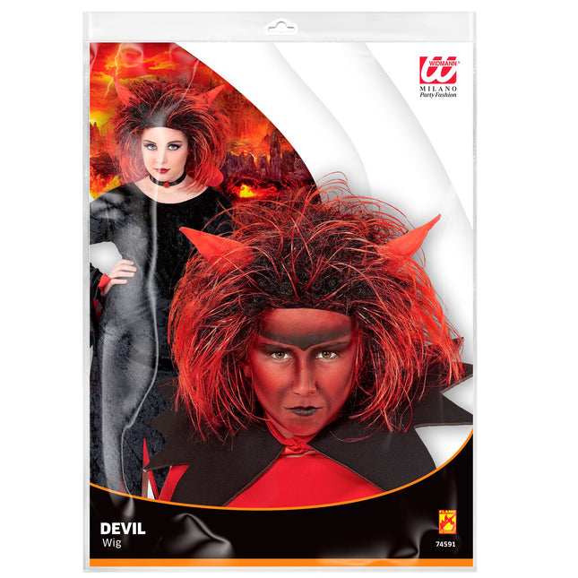 Perruque d'Halloween Diable Rouge Noir