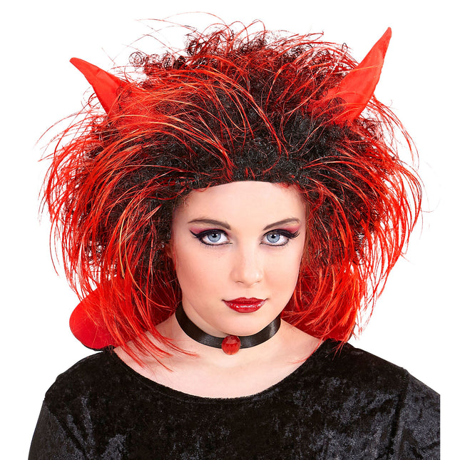 Perruque d'Halloween Diable Rouge Noir