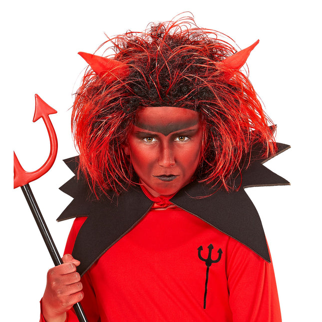 Perruque d'Halloween Diable Rouge Noir