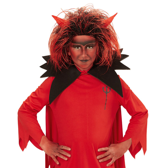Perruque d'Halloween Diable Rouge Noir